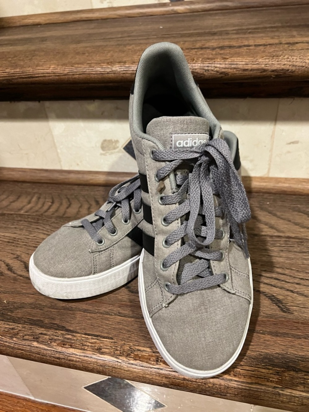 adidas Gray Canvas Sneakers with Black Stripes and White Sole